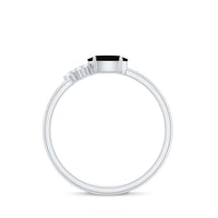 4x6mm Oval Cut Black Onyx Minimal Promise Ring with Diamond Trio