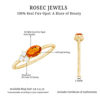 Oval Cut Fire Opal Promise Ring with Diamond Trio