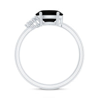 Oval Cut Created Black Diamond Minimal Ring with Diamond Trio