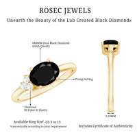 Oval Cut Created Black Diamond Minimal Ring with Diamond Trio