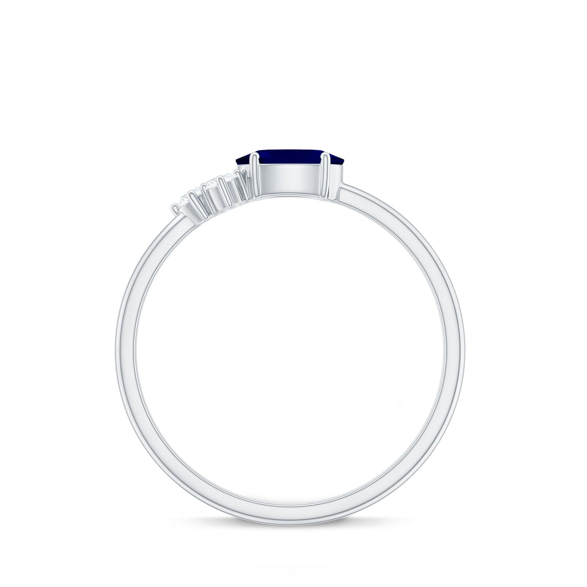 3/4 CT Oval Cut Blue Sapphire Promise Ring with Diamond Trio
