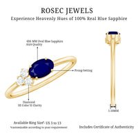 3/4 CT Oval Cut Blue Sapphire Promise Ring with Diamond Trio