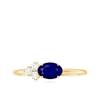 3/4 CT Oval Cut Blue Sapphire Promise Ring with Diamond Trio