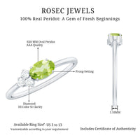 Natural 1 Carat Peridot Oval Engagement Ring with Diamond Trio