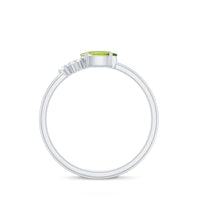 Natural 1 Carat Peridot Oval Engagement Ring with Diamond Trio