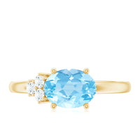 Natural 1 Carat Oval Aquamarine Promise Ring with Diamond Trio