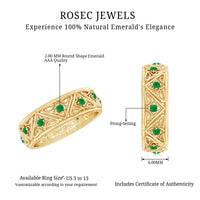 Vintage Inspired Real Emerald Wide Wedding Band