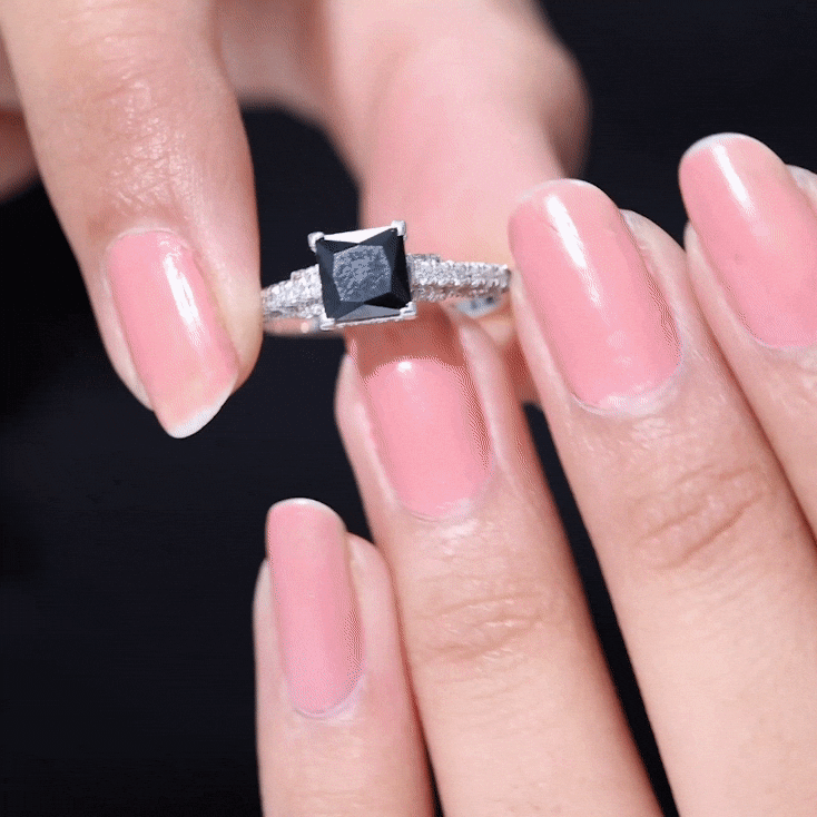 Vintage inspired 1 carat lab-created black and white diamond engagement ring by Rosec Jewels, featuring a classic ring design.