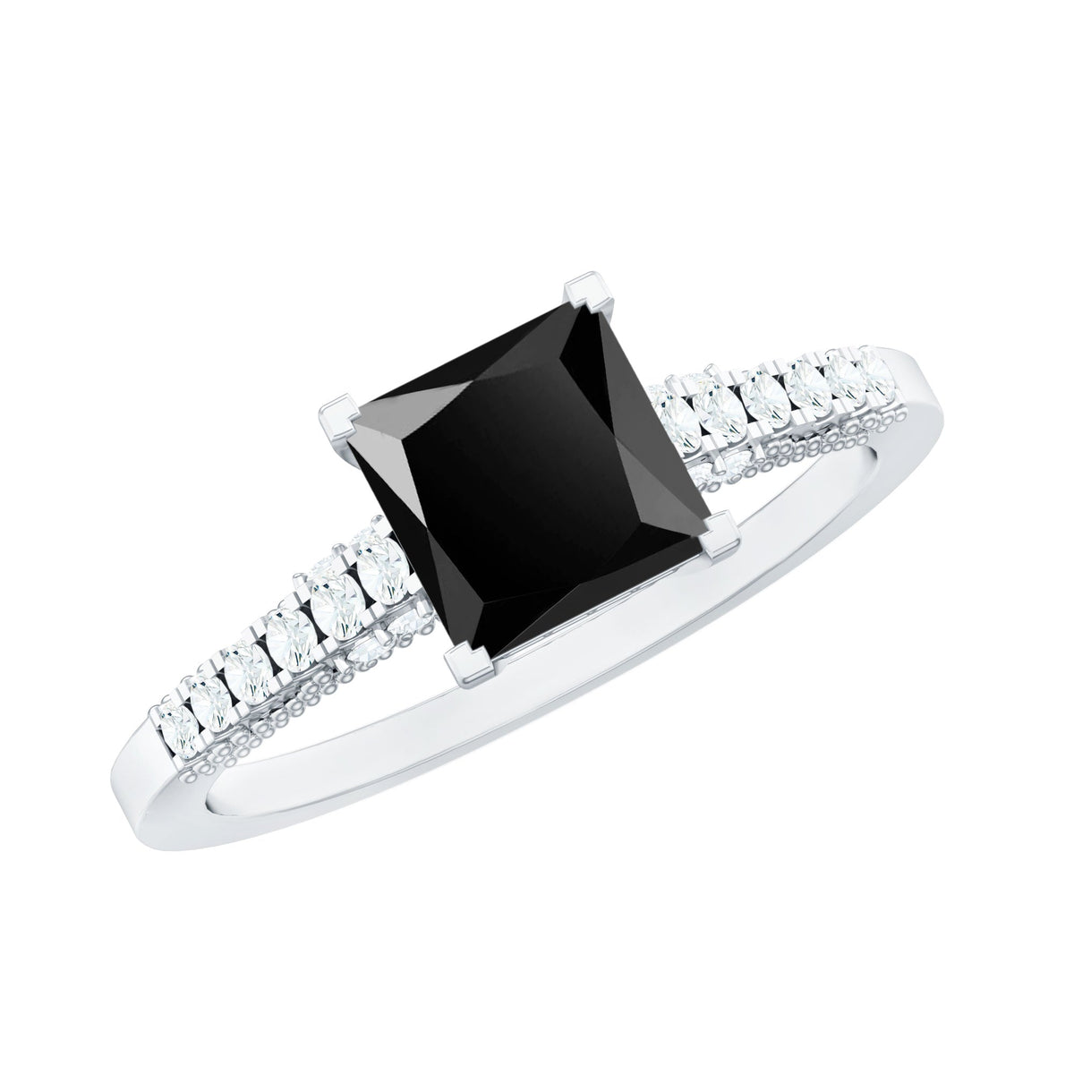 Vintage-inspired 1 carat lab-created black and white diamond engagement ring by Rosec Jewels, featuring a detailed design.