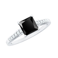 Vintage-inspired 1 carat lab-created black and white diamond engagement ring by Rosec Jewels, featuring a detailed design.