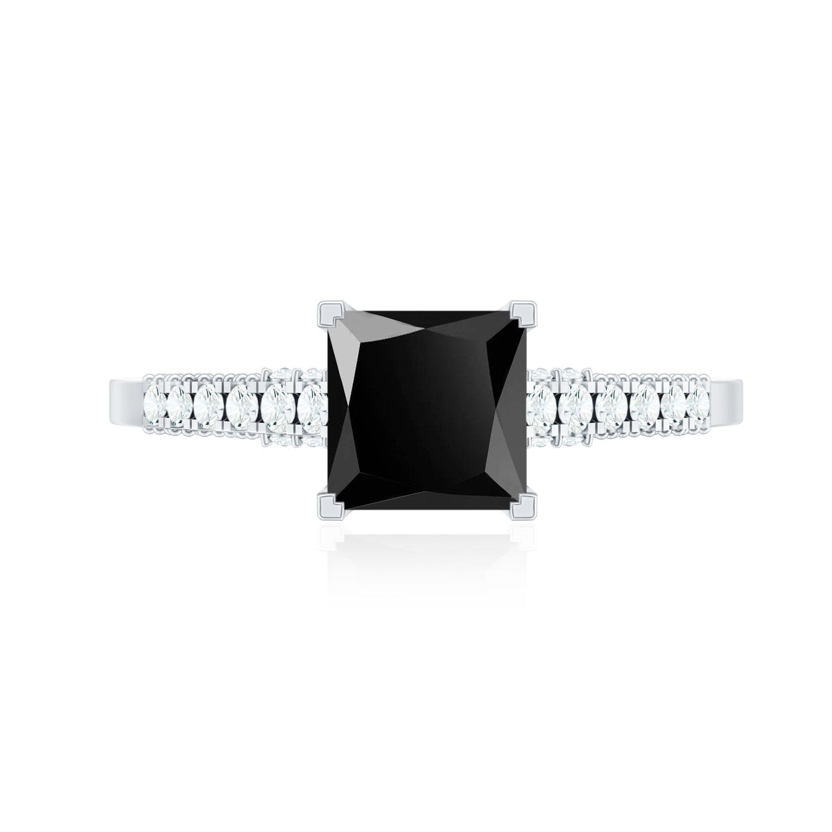 Vintage-inspired 1 carat lab-created black and white diamond engagement ring from Rosec Jewels with detailed band design.