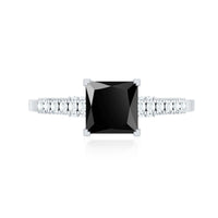 Vintage-inspired 1 carat lab-created black and white diamond engagement ring from Rosec Jewels with detailed band design.