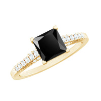 Vintage inspired 1 carat lab-created black and white diamond engagement ring by Rosec Jewels featuring intricate design.