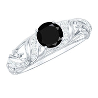 Vintage Looking Black Spinel Engagement Ring with Diamond