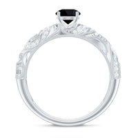Vintage Looking Black Spinel Engagement Ring with Diamond