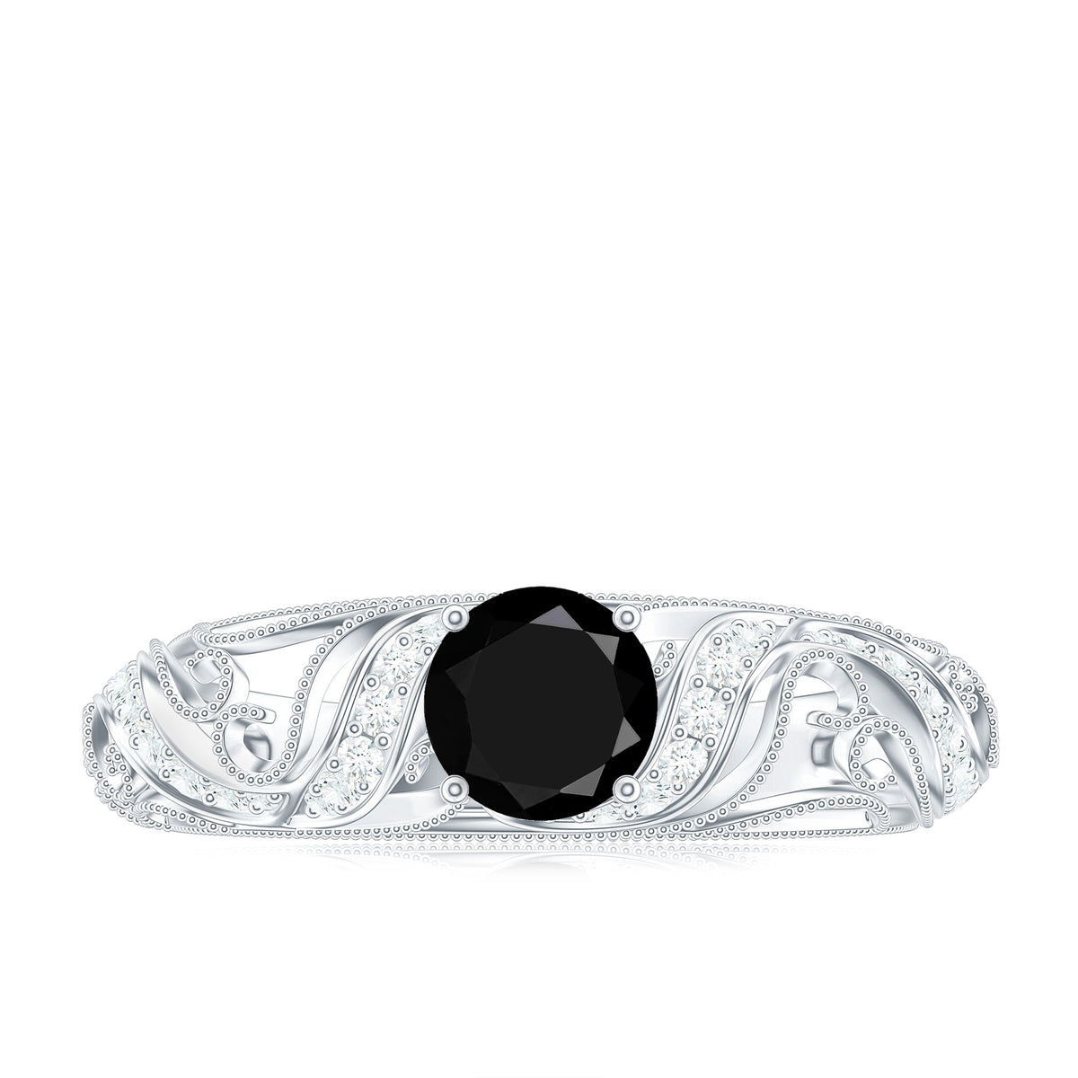 Vintage Looking Black Spinel Engagement Ring with Diamond