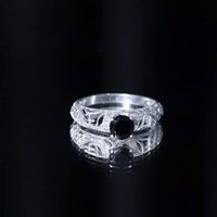 Vintage Style Black Onyx and Diamond Engagement Ring for Women