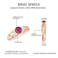 Vintage Style 0.6 Carat Ruby Engagement Ring with Diamond