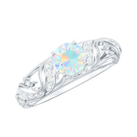 Natural Ethiopian Opal Diamond Vintage Looking Engagement Ring with Certificate