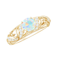 Natural Ethiopian Opal Diamond Vintage Looking Engagement Ring with Certificate