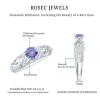 Round Tanzanite Vintage Inspired Engagement Ring with Diamond