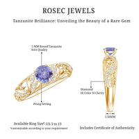 Round Tanzanite Vintage Inspired Engagement Ring with Diamond