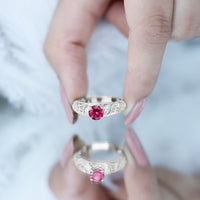Lab Created Ruby and Diamond Vintage Inspired Engagement Ring