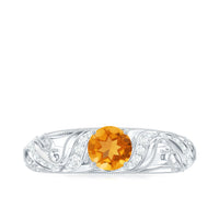 Vintage Looking Citrine Engagement Ring with Diamond