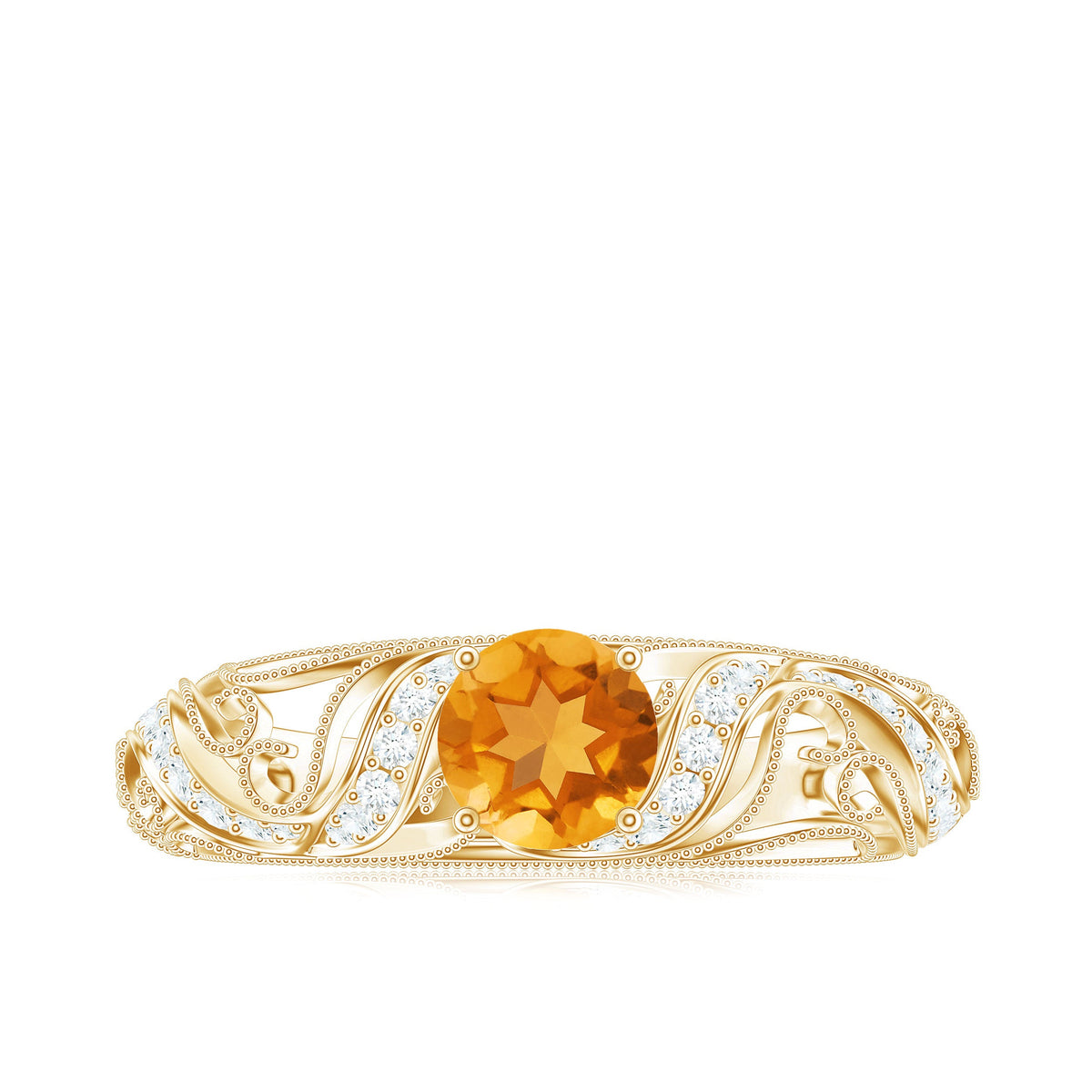 Vintage Looking Citrine Engagement Ring with Diamond