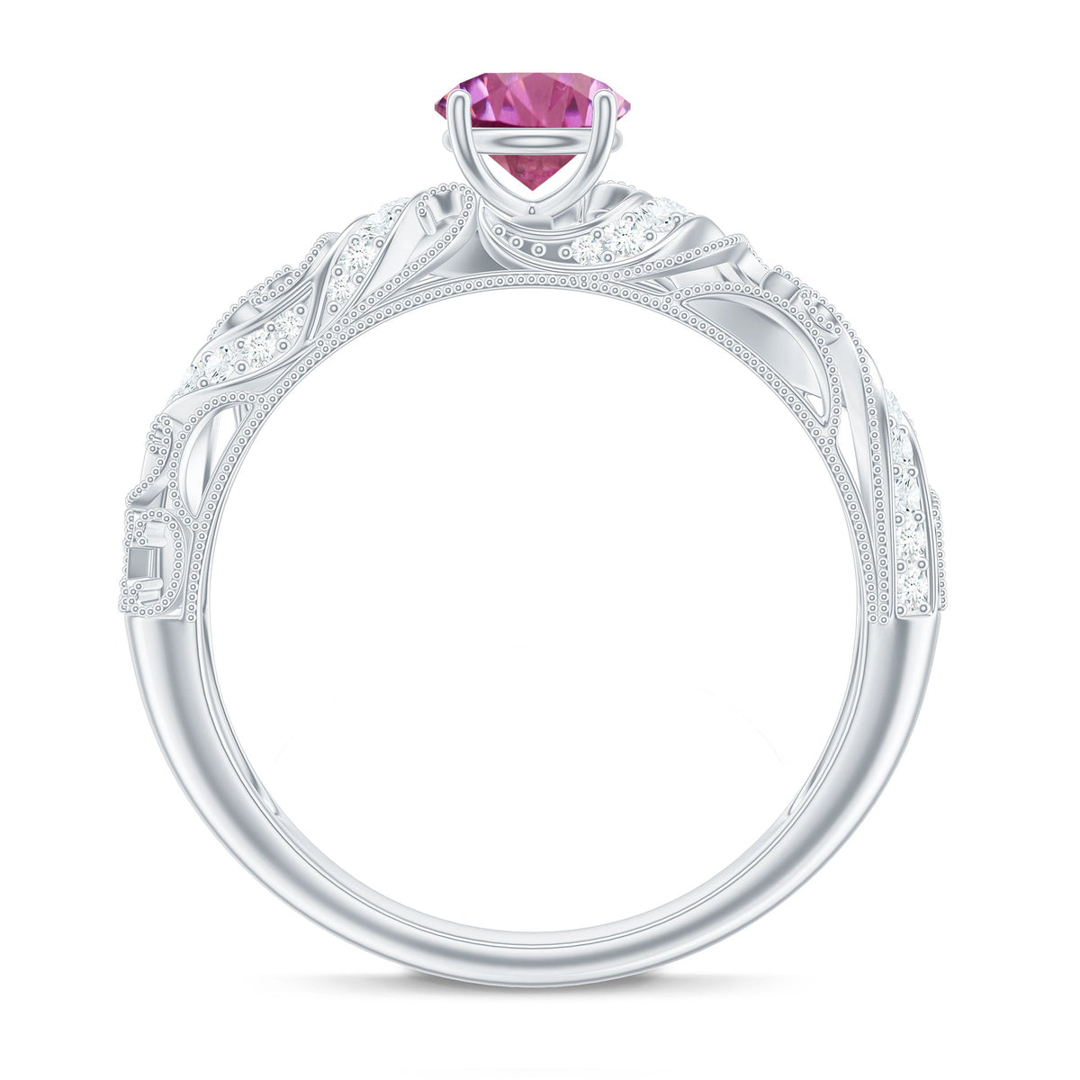 3/4 CT Vintage Style Pink Tourmaline Engagement Ring with Diamond