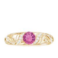 3/4 CT Vintage Style Pink Tourmaline Engagement Ring with Diamond