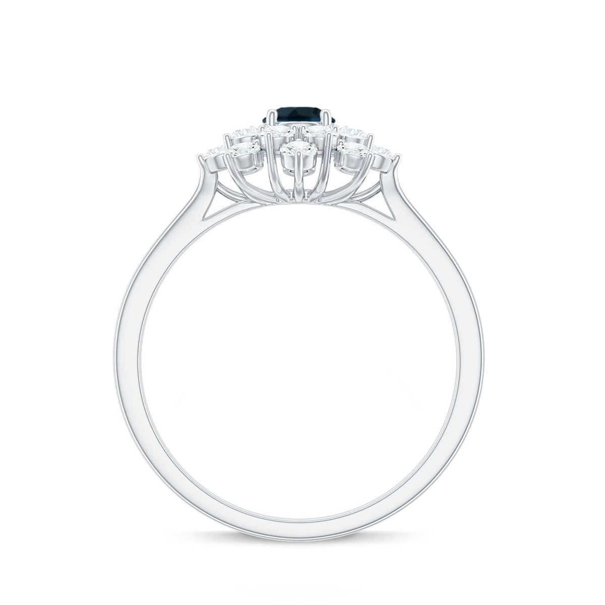 Genuine Round Cut London Blue Topaz Flower Engagement Ring with Diamonds