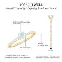 Genuine Ethiopian Opal Promise Ring with Diamond Side Stones