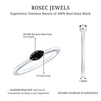 Marquise Shaped Black Onyx Solitaire Promise Ring for Her