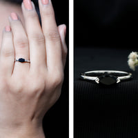 Marquise Shaped Black Onyx Solitaire Promise Ring for Her