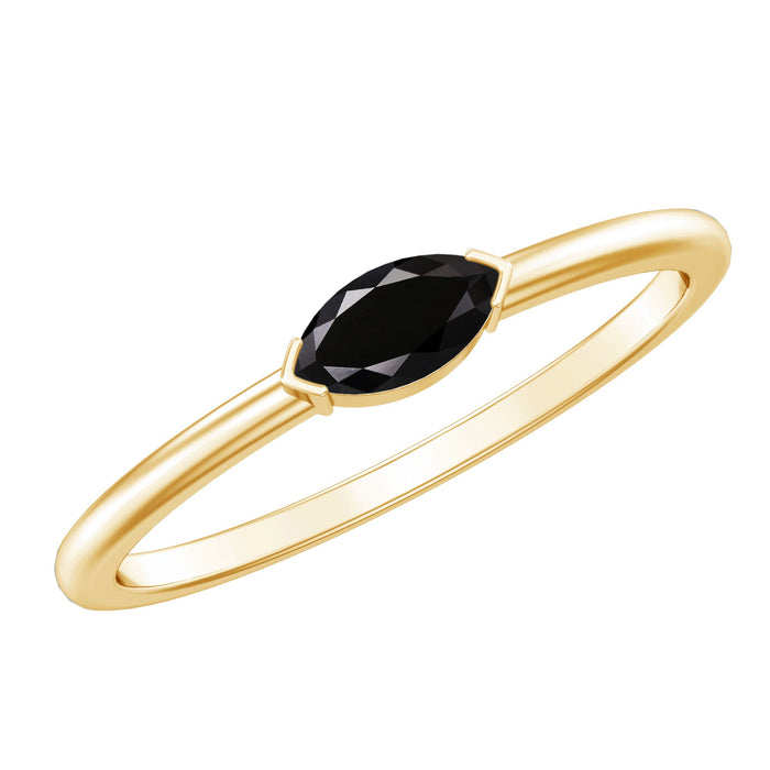 Marquise-shaped black onyx solitaire promise ring for women by Rosec Jewels, featuring a sleek, elegant design.