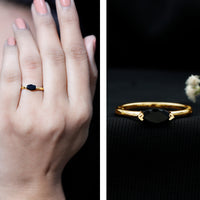 Marquise Shaped Black Onyx Solitaire Promise Ring for Her