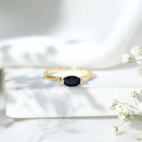 Marquise Shaped Black Onyx Solitaire Promise Ring for Her