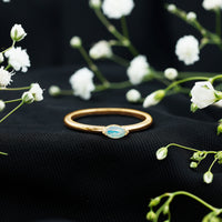 Natural Marquise Ethiopian Rainbow Opal Promise Ring in East West Style