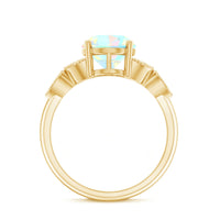 1.3 Carat Vintage Style Ethiopian Opal Oblong Engagement Ring with Diamond