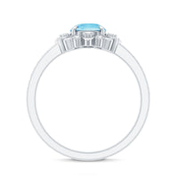 Genuine 0.8 carat aquamarine floral engagement ring with diamond side stones, featuring intricate floral design from Rosec Jewels.