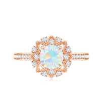 Genuine Ethiopian Opal Flower Engagement Ring with Diamond