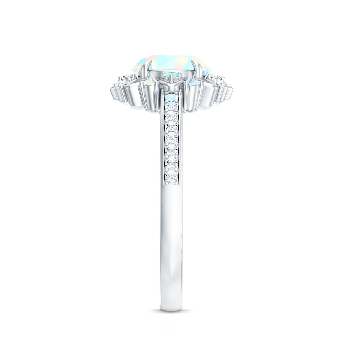 Genuine Ethiopian Opal Flower Engagement Ring with Diamond