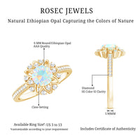 Genuine Ethiopian Opal Flower Engagement Ring with Diamond
