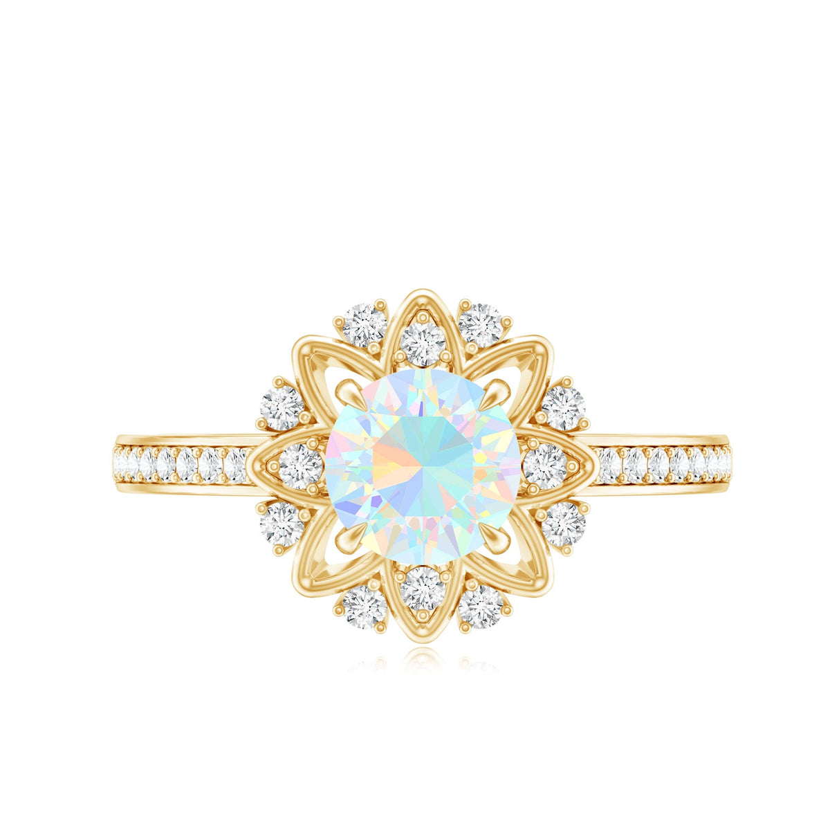 Genuine Ethiopian Opal Flower Engagement Ring with Diamond