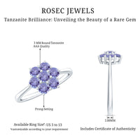 Natural Tanzanite flower cluster engagement ring by Rosec Jewels featuring a vibrant tanzanite gemstone and intricate floral design.