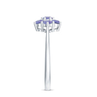Natural Tanzanite flower cluster engagement ring with intricate design and sparkling stones, crafted by Rosec Jewels.