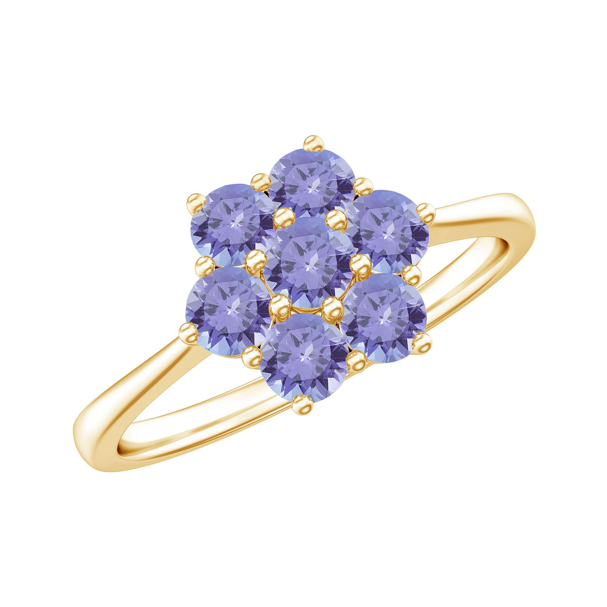 Natural Tanzanite flower cluster engagement ring featuring a vibrant blue tanzanite gemstone set in a detailed ring design.