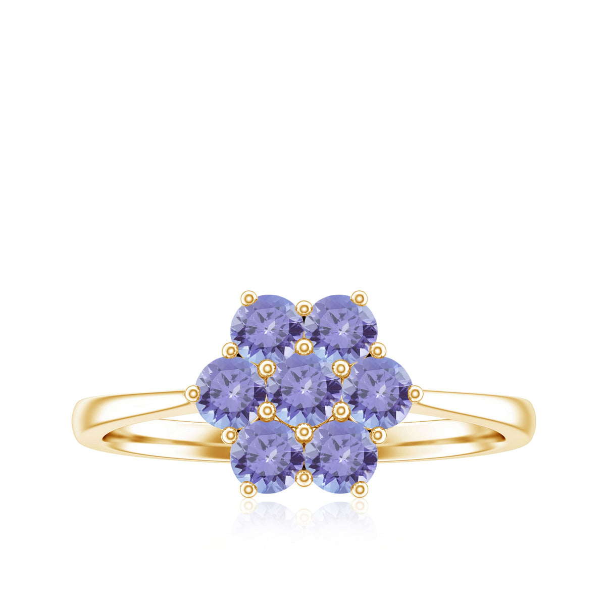 Natural Tanzanite flower cluster engagement ring by Rosec Jewels featuring a vibrant blue tanzanite gemstone in a floral design.