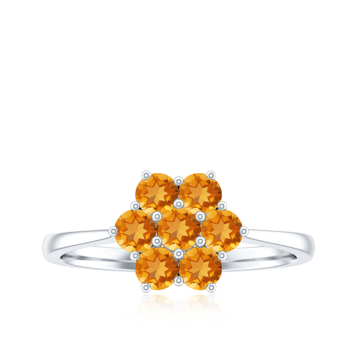 Natural citrine floral engagement ring by Rosec Jewels with certification, featuring a detailed floral design and sparkling gemstone.